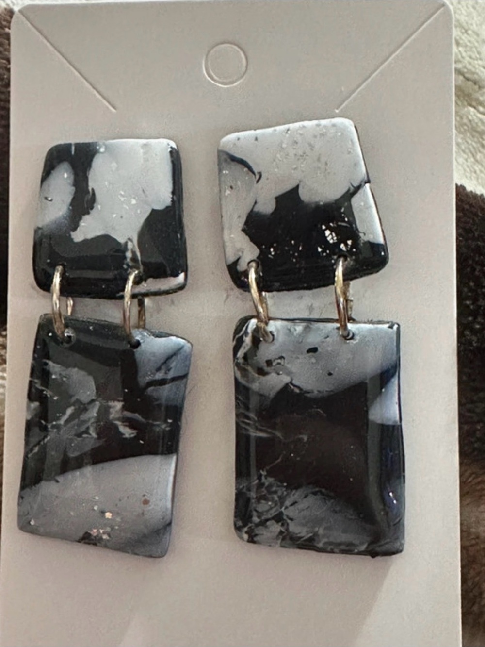 Handmade Black & White Marble Drop Earrings - Women Jewelry